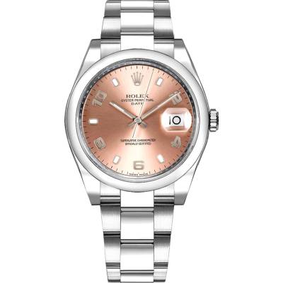 ROLEX OYSTER PERPETUAL DATE 34MM  PINK DIAL STEEL AUTOMATIC REF: 115200