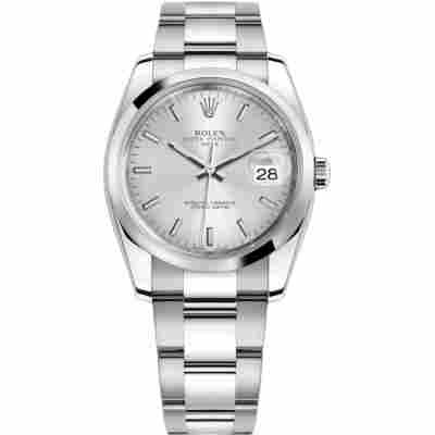 ROLEX OYSTER PERPETUAL DATE 34MM SILVER DIAL STEEL AUTOMATIC REF: 115200