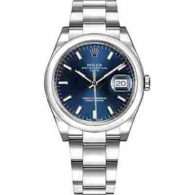 ROLEX OYSTER PERPETUAL DATE 34MM BLUE DIAL STEEL AUTOMATIC REF: 115200
