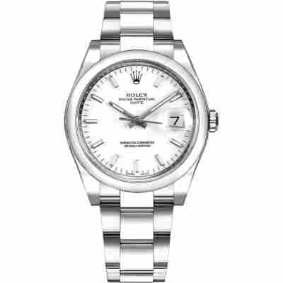 ROLEX OYSTER PERPETUAL DATE 34MM WHITE DIAL STEEL AUTOMATIC REF: 115200