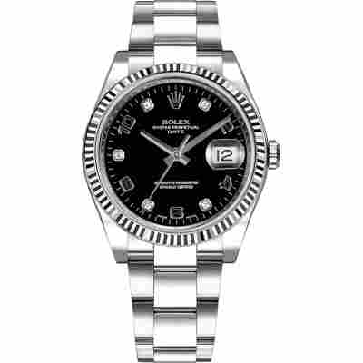 ROLEX OYSTER PERPETUAL DATE 34MM BLACK GOLD BLACK DIAL STEEL AUTOMATIC REF: 115234