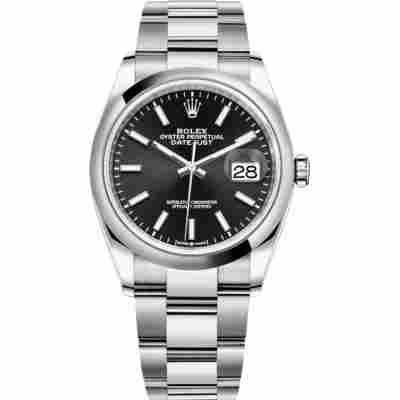 ROLEX DATEJUST 36 BLACK DIAL SMOOTH BEZEL OYSTER STEEL AUTOMATIC REF: 126200