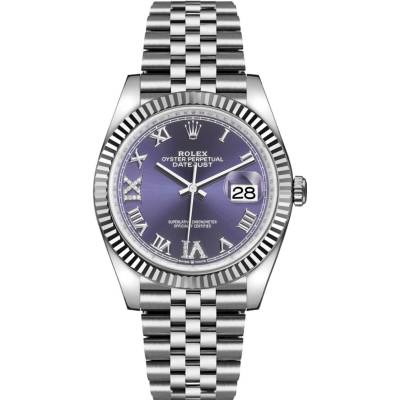 ROLEX DATEJUST 36 WHITE GOLD PURPLE DIAL FLUTED BEZEL JUBILEE STEEL AUTOMATIC REF: 126234
