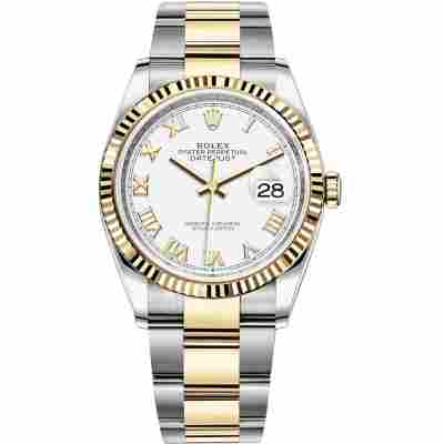 ROLEX DATEJUST 36 YELLOW GOLD&STEEL WHITE DIAL OYSTER AUTOMATIC REF: 126233