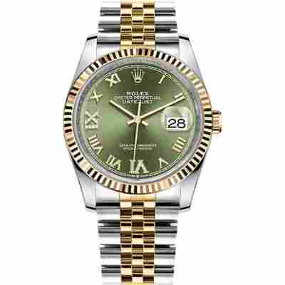 ROLEX DATEJUST 36 WHITE GOLD BLACK DIAL DIAMOND BEZEL OYSTER STEEL REF: 126284RBR