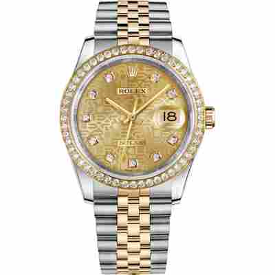 ROLEX DATEJUST 36 YELLOW GOLD&STEEL GOLD DIAL DIAMOND BEZEL JUBILEE REF: 126233