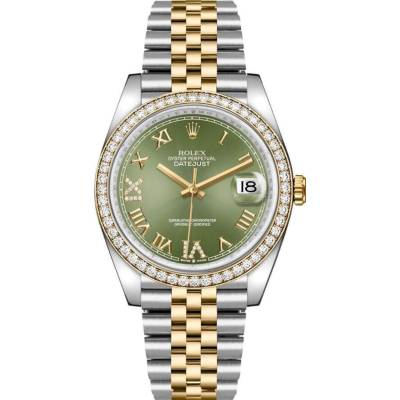 ROLEX DATEJUST 36 YELLOW GOLD&STEEL OLIVE DIAL DIAMOND BEZEL JUBILEE REF: 126233RBR