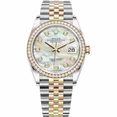 ROLEX DATEJUST 36 YELLOW GOLD&STEEL MOP DIAL DIAMOND BEZEL JUBILEE REF: 126283RBR