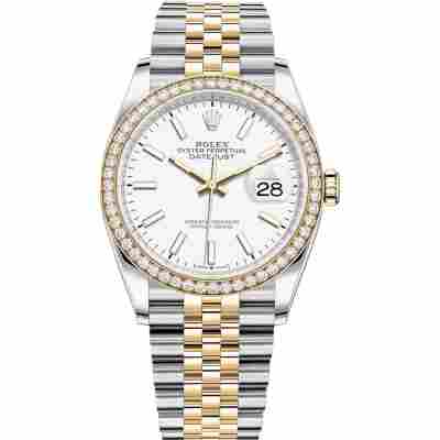 ROLEX DATEJUST 36 YELLOW GOLD&STEEL WHITE DIAL DIAMOND BEZEL JUBILEE REF: 126283RBR