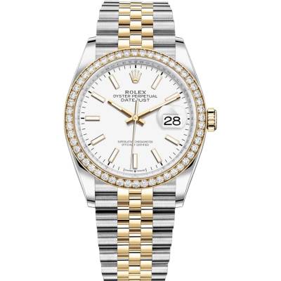 ROLEX DATEJUST 36 YELLOW GOLD&STEEL WHITE DIAL DIAMOND BEZEL JUBILEE REF: 126283RBR