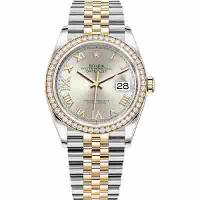 ROLEX DATEJUST 36 YELLOW GOLD&STEEL SILVER DIAL DIAMOND BEZEL JUBILEE REF: 126283RBR