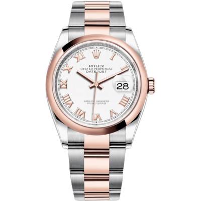 ROLEX DATEJUST 36 ROSE GOLD&STEEL WHITE DIAL SMOOTH BEZEL OYSTER REF: 126201