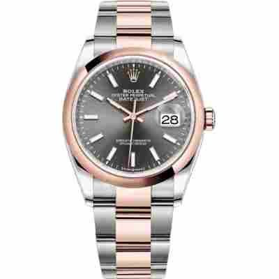 ROLEX DATEJUST 36 ROSE GOLD&STEEL RHODIUM DIAL SMOOTH BEZEL OYSTER REF: 126201