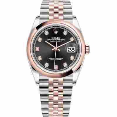 ROLEX DATEJUST 36 ROSE GOLD&STEEL BLACK DIAL SMOOTH BEZEL OYSTER REF: 126201