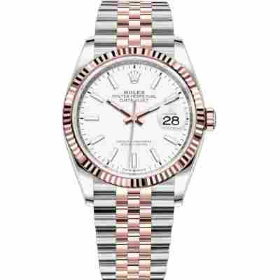 ROLEX DATEJUST 36 ROSE GOLD&STEEL WHITE DIAL FLUTED BEZEL JUBILEE REF: 126231