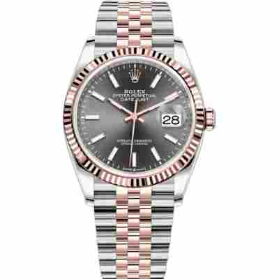 ROLEX DATEJUST 36 ROSE GOLD&STEEL RHODIUM DIAL FLUTED BEZEL JUBILEE REF: 126231