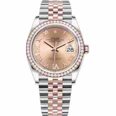 ROLEX DATEJUST 36 ROSE GOLD&STEEL PINK DIAL DIAMOND BEZEL JUBILEE REF: 126281RBR