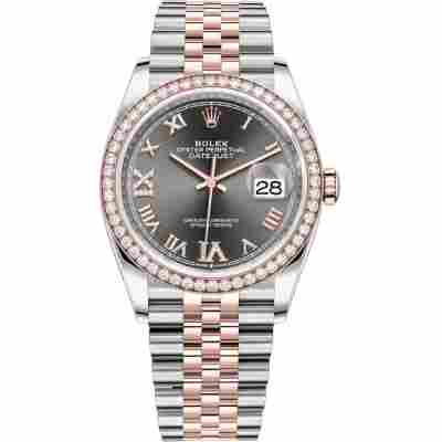 ROLEX DATEJUST 36 ROSE GOLD&STEEL RHODIUM DIAL DIAMOND BEZEL JUBILEE REF: 126281RBR