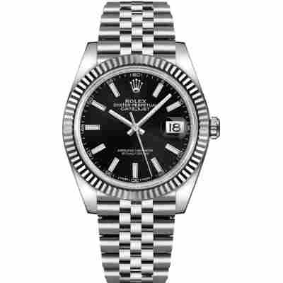 ROLEX DATEJUST 41 WHITE GOLD BLACK DIAL FLUTED BEZEL STEEL REF: 126334