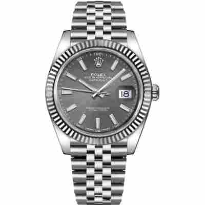 ROLEX DATEJUST 41 WHITE GOLD GREY DIAL FLUTED BEZEL STEEL REF: 126334