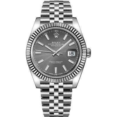 ROLEX DATEJUST 41 WHITE GOLD GREY DIAL FLUTED BEZEL STEEL REF: 126334