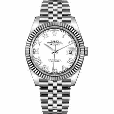 ROLEX DATEJUST 41 WHITE GOLD WHITE DIAL FLUTED BEZEL STEEL REF: 126334