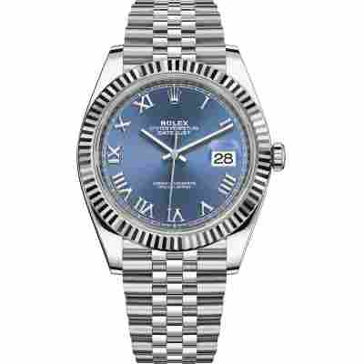 ROLEX DATEJUST 41 WHITE GOLD BLUE DIAL FLUTED BEZEL STEEL REF: 126334