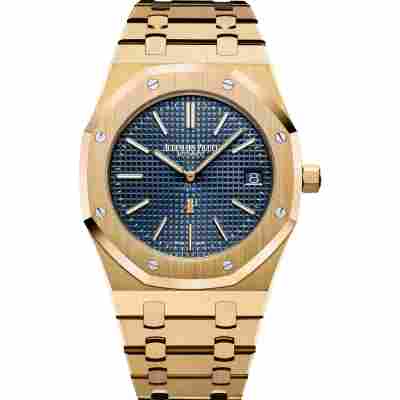 AUDEMARS PIGUET ROYAL OAK 37MM YELLOW GOLD BLUE DIAL REF: 15450BA.OO.1256BA.02