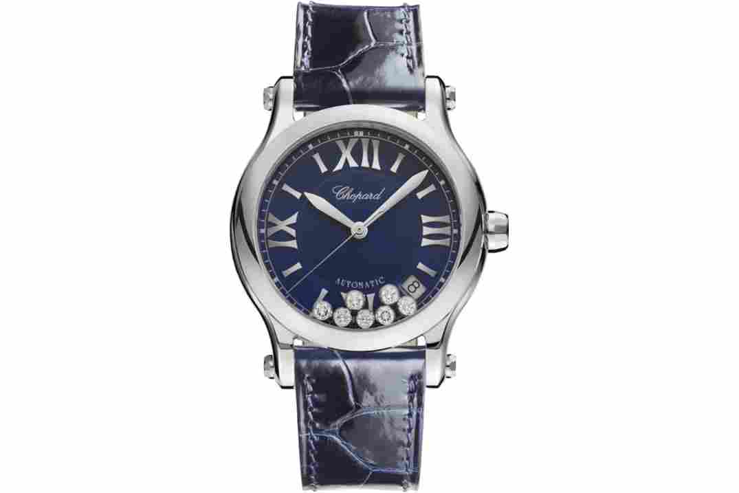 CHOPARD HAPPY SPORT 36MM BLUE DIAMOND DIAL STEEL AUTOMATIC REF: 278559-3008