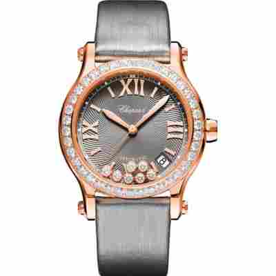 CHOPARD HAPPY SPORT 36MM GREY DIAMOND DIAL ROSE GOLD AUTOMATIC REF: 274808-5014