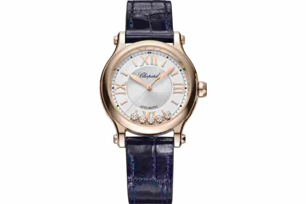 CHOPARD HAPPY SPORT 36MM SILVER DIAMOND DIAL ROSE GOLD AUTOMATIC REF: 274893-5001