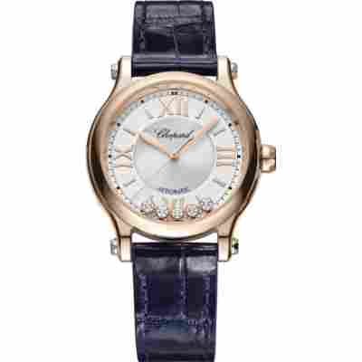 CHOPARD HAPPY SPORT 36MM SILVER DIAMOND DIAL ROSE GOLD AUTOMATIC REF: 274893-5001