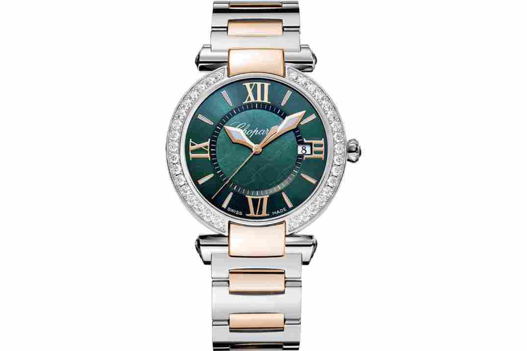 CHOPARD IMPERIALE 36MM ROSE GOLD&STEEL GREEN DIAL DIAMOND BEZEL REF: 388532-6009