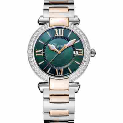 CHOPARD IMPERIALE 36MM ROSE GOLD&STEEL GREEN DIAL DIAMOND BEZEL REF: 388532-6009