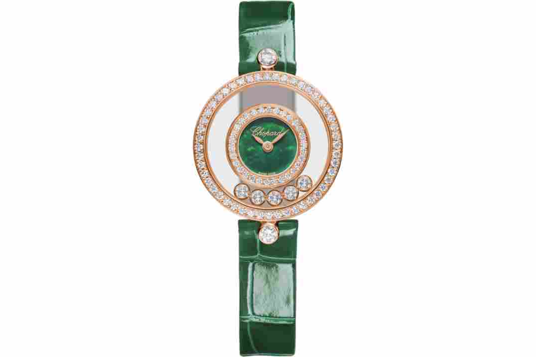 CHOPARD HAPPY DIAMONDS ICONS 26MM GREEN DIAL ROSE GOLD QUARTZ REF: 203957-5209