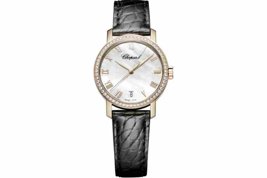 CHOPARD CLASSIC 33MM YELLOW GOLD MOP DIAL DIAMOND BEZEL AUTOMATIC REF: 134200-5001