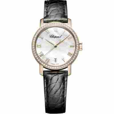 CHOPARD CLASSIC 33MM YELLOW GOLD MOP DIAL DIAMOND BEZEL AUTOMATIC REF: 134200-5001