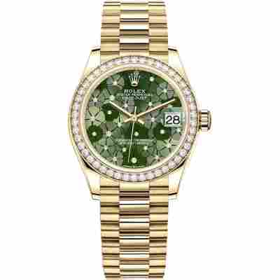 ROLEX DATEJUST 31 YELLOW GOLD GREEN DIAMOND BEZEL NEW MODEL 2022 REF: 278274 