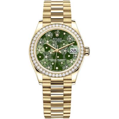 ROLEX DATEJUST 31 YELLOW GOLD GREEN DIAMOND BEZEL NEW MODEL 2022 REF: 278274 