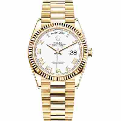 ROLEX DAY-DATE 36 YELLOW GOLD WHITE ROMAN DIAL PRESIDENT REF: 128238