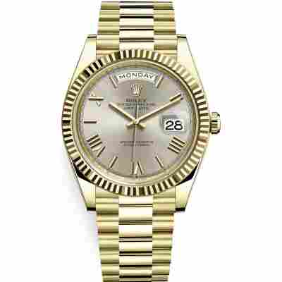 ROLEX DAY-DATE 40 YELLOW GOLD SILVER ROMAN DIAL PRESIDENT REF: 228238