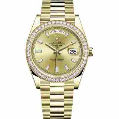 ROLEX DAY-DATE 40 YELLOW GOLD CHAMPAGNE DIAL DIAMOND PRESIDENT REF: 228348RBR