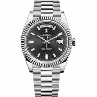 ROLEX DAY-DATE 40 WHITE GOLD BLACK BAGUETTE DIAL PRESIDENT REF: 228239