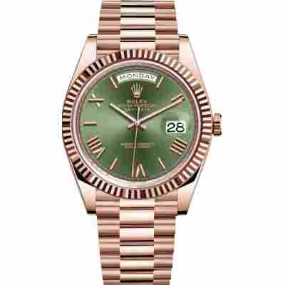 ROLEX DAY-DATE 40 ROSE GOLD OLIVE ROMAN DIAL PRESIDENT REF: 228235