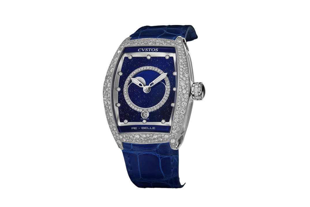 CVSTOS RE-BELLE MOON STEEL / DIAMOND SNOW SETTING BLUE AVENTURINE 36MM REF: D00109.3603001