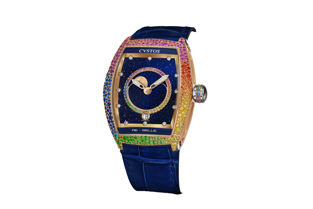 CVSTOS RE-BELLE MOON 5N RED GOLD / RAINBOW SNOW SETTING BLUE AVENTURINE 36MM REF: D00109.3623002