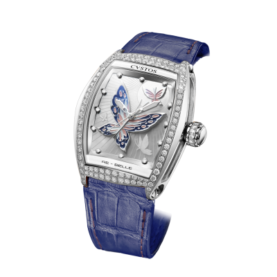 CVSTOS RE-BELLE PAPILON STEEL / DIAMOND 1 ROW / ROSE & BLUE BUTTERFLY / WHITE MOP 36MM REF: D00101.3600003