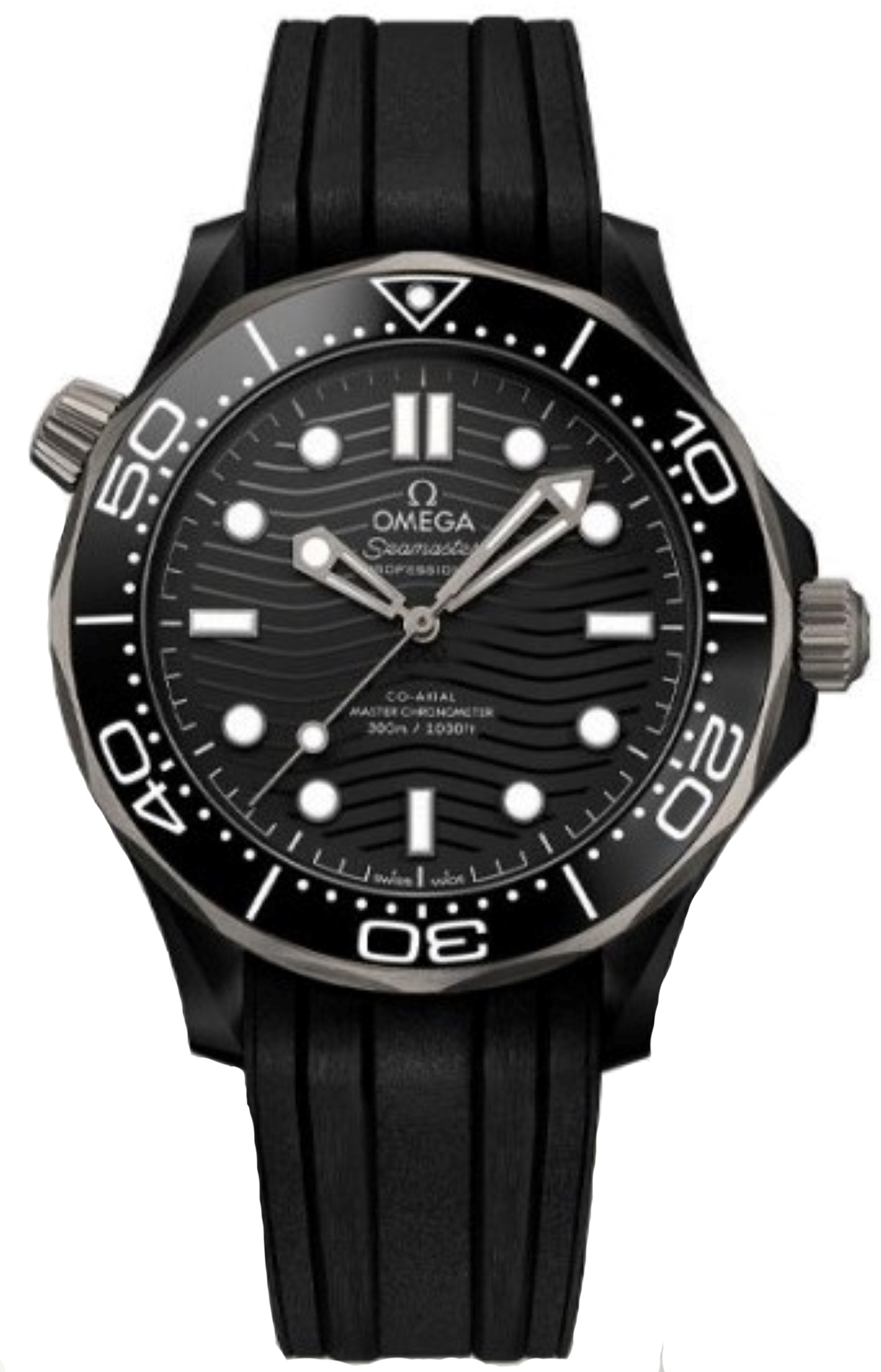 OMEGA SEAMASTER DIVER 300M CO-AXIAL MASTER CHRONOMETER 43.5MM, BLACK  CERAMIC ON RUBBER STRAP, REF: