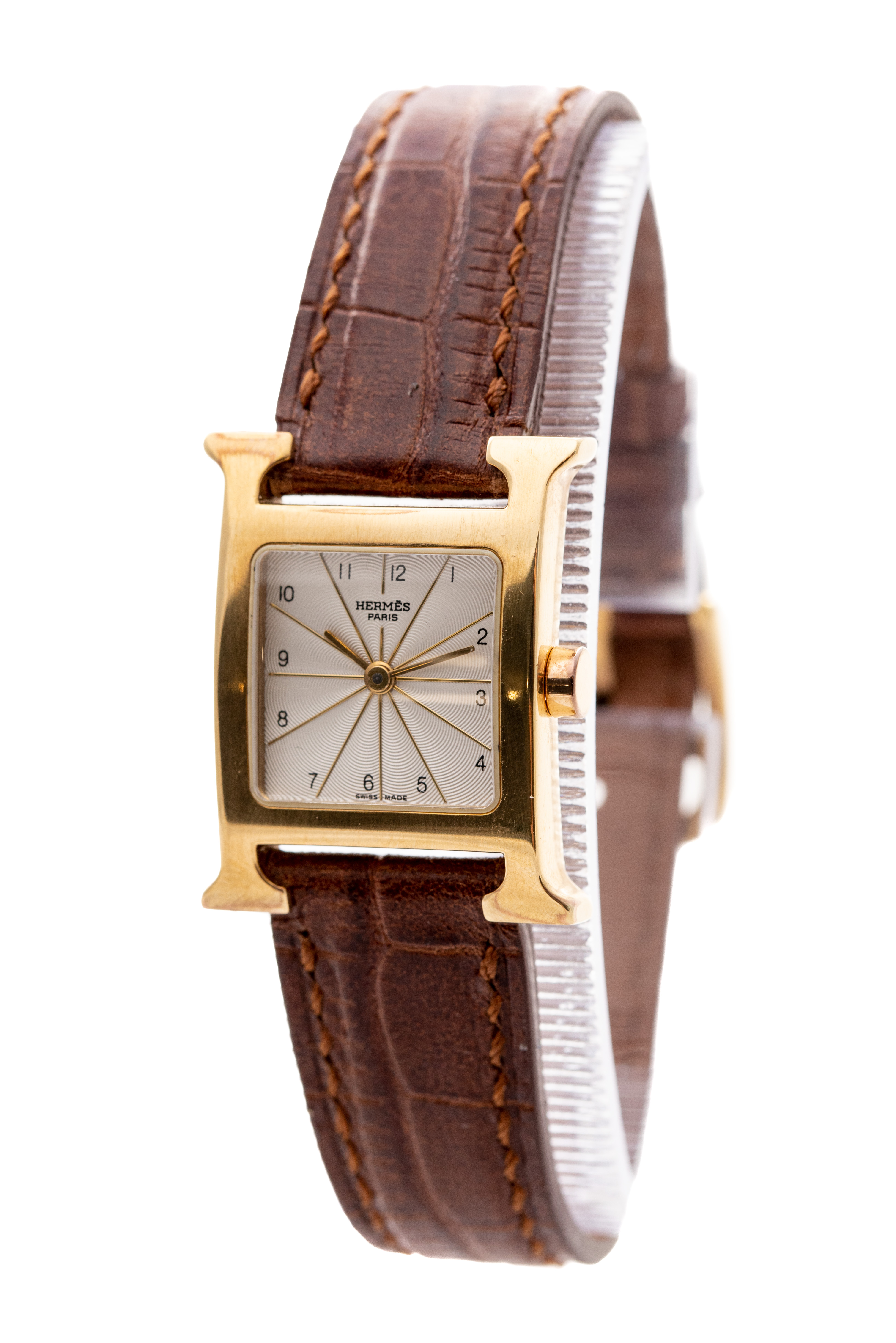 HERMES GOLD PLATED 21MM QUARTZ WATCH SILVER DIAL REF: HH1.201 