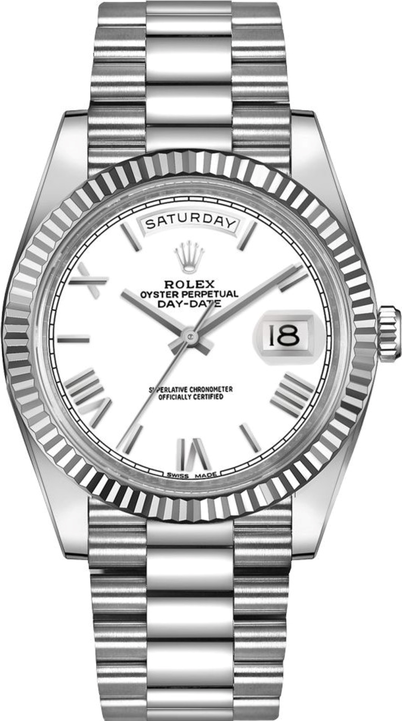 ROLEX DAY-DATE II 41MM WHITE GOLD SILVER DIAL REF: 218239